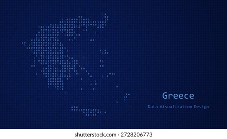 Grecia Mapa digital formado con unos y ceros para el diseño de visualización de datos