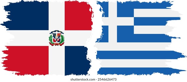 Greece and Dominican Republic grunge flags connection, vector