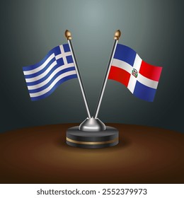 Greece and Dominican Republic table flags relation  with gradient backgrund. Vector Illustration