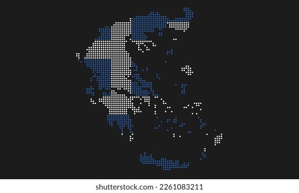 Greece dotted map flag with grunge texture in mosaic dot style. Abstract pixel vector illustration of a country map with halftone effect for infographic. 