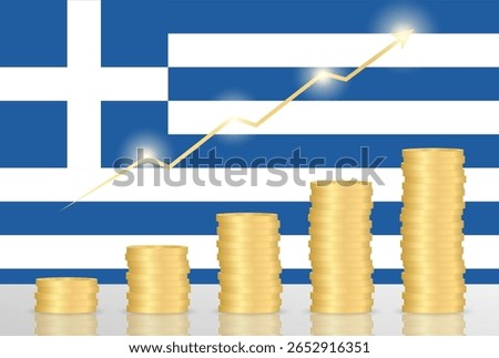 Greece Economy. Flag of Greece with Financial Graph. Stock Market Investment Concept. Vector Illustration.  