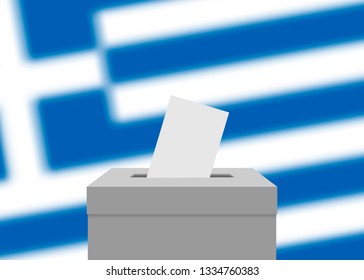 Greece election banner background. Ballot Box with blurred flag