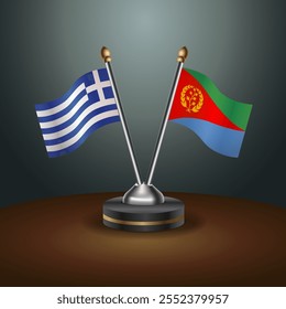 Greece and Eritrea table flags relation  with gradient backgrund. Vector Illustration