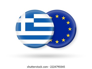 Greece and EU circle flags. 3d icon. European Union and Greek national symbols. Vector illustration.