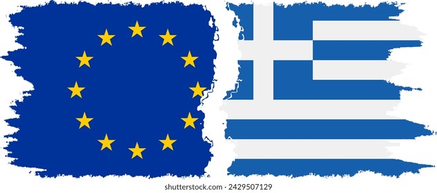 Greece and European Union grunge flags connection, vector