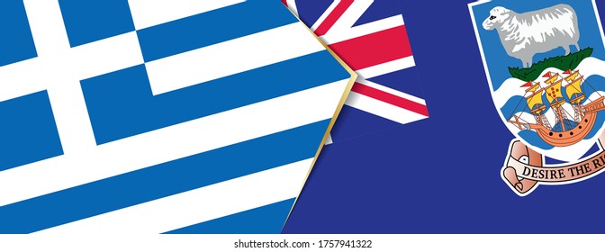 Greece and Falkland Islands flags, two vector flags symbol of relationship or confrontation.