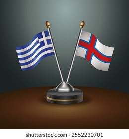 Greece and Faroe Islands table flags relation  with gradient backgrund. Vector Illustration