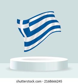 Bandera de Grecia. 3d representación de la bandera mostrada en el soporte. Bandera ondulada en tonos pastel modernos. Dibujo, sombreado y color de la bandera en capas separadas, cuidadosamente en grupos para una edición sencilla.