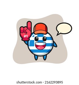 greece flag badge illustration cartoon with number 1 fans glove , cute style design for t shirt, sticker, logo element