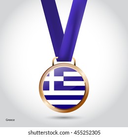 Greece Flag in Bronze Medal. Vector Illustration. RIO Olympic Game Bronze Medal. Vector Illustration