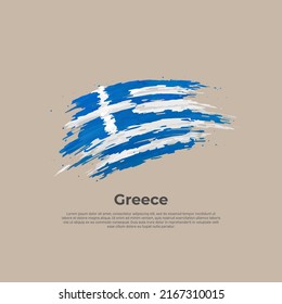 Greece flag. Brush painted greek flag on a white background. Brush strokes. Vector design national poster, template. Place for text.  State patriotic banner of greece, cover. Copy space