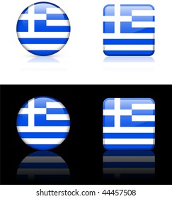 Greece Flag Buttons on White and Black Background Original Vector Illustration