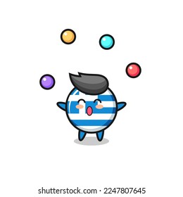 the greece flag circus cartoon juggling a ball , cute style design for t shirt, sticker, logo element