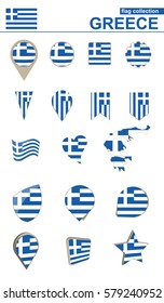 Greece Flag Collection. Big set for design. Vector Illustration.