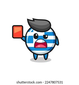 greece flag cute mascot as referee giving a red card , cute style design for t shirt, sticker, logo element