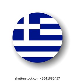 Greece flag - flat vector circle icon or badge with dropped shadow.