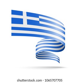 Greece flag in the form of wave ribbon. Vector illustration on white background.