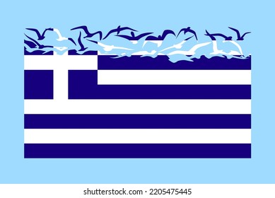 Greece flag with freedom concept, independent country idea, Greece flag transforming into flying birds vector, sovereignty metaphor, flat design