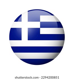 Bandera de Grecia - placa de círculo brillante. Icono del vector.