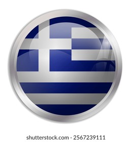 Greece flag - glossy circle button displays a colorful flag representing a country cultural identity and heritage. The essence of national pride and unity.