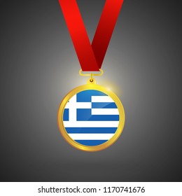 Greece Flag in gold Medal, Golden Badge, Sport Game Golden Challenge Award. Vector Illustration.