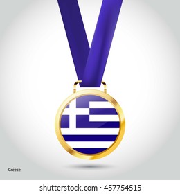 Greece Flag in gold Medal. Vector Illustration. RIO Olympic Game gold Medal. Vector Illustration