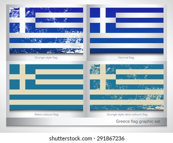 Greece flag graphic set with a grunge effect texture and retro colors. Grunge effect can be cleaned easily.
