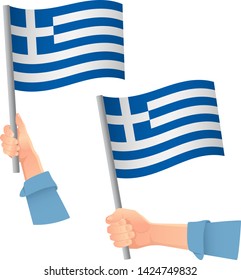 Greece flag in hand. Patriotic background. National flag of Greece vector illustration