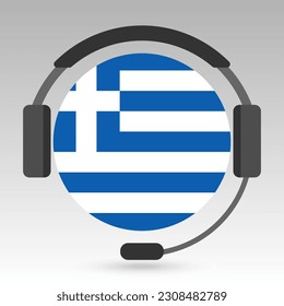 Greece flag with headphones, support sign. Vector illustration.