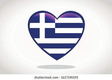 Greece Flag in Heart Shape. Heart 3d Flag of Greece, Greece flag template design.