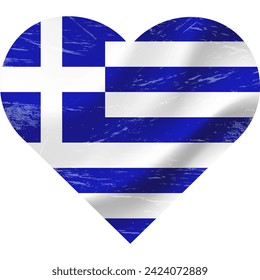 Greece flag in heart shape grunge vintage. Greek flag heart. Vector flag, symbol. 