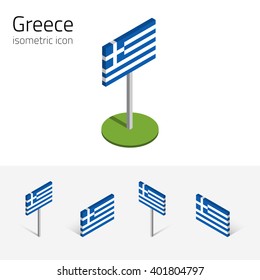 Greece flag (Hellenic Republic), vector set of isometric flat icons, 3D style, different views. 100% editable design elements for banner, website, presentation, infographic, poster, map. Eps 10