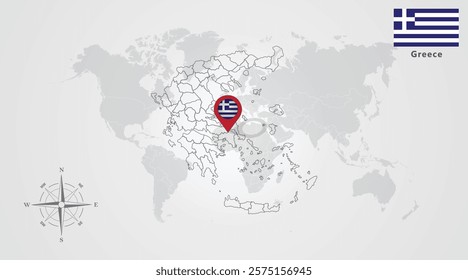 Greece  flag icon design with map outline, Template with the national flag and map 