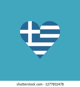 Greece flag icon in a heart shape in flat design. Independence day or National day holiday concept.