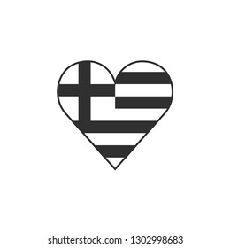 Greece flag icon in a heart shape in black outline flat design. Independence day or National day holiday concept.