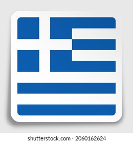 Greece flag icon on paper square sticker with shadow. Button for mobile application or web. Vector