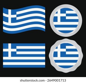 Greece Flag Icon Set .Greece Flag Badge Vector Collection.Vector illustration