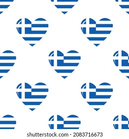 El día de la independencia de la bandera griega es un patrón sin fisuras. Antecedentes patrióticos de la bandera del país. Bandera griega en forma de corazón. Patrón veloz.