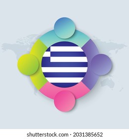 Greece Flag with Infographic Design isolated on World map. Vector illustration.