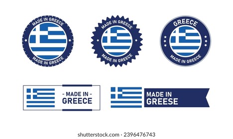 Bandera de Grecia, hecha en Grecia. Etiqueta, sello, marca, vector de icono