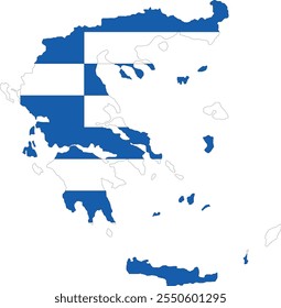 Greece Flag in Map, Greece Map with Flag, Nation Flag of Greece, Greece map