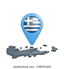 Greece flag map pin on white
