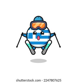 greece flag mascot character as a ski player , cute style design for t shirt, sticker, logo element