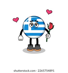 greece flag mascot falling in love , character design