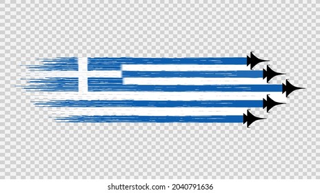 Greece flag with military fighter jets isolated  on png or transparent ,Symbols of Greece,template for banner,card,advertising,poster, vector,top gold medal  winner sport country 