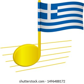 Greece Flag And Musical Note. Music Background. National Flag Of Greece And Music Festival Concept Vector Illustration