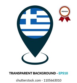 Greece flag and navigation icon.Greece here. map pointer