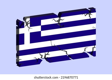 Griechenland-Flagge auf 3D-Risswand, Bruchmuster, Griechenland-Erdbeben, Länderflagge mit riskanter Textur, Schweiz-Konzept für nationale Fragen, Logo-Idee