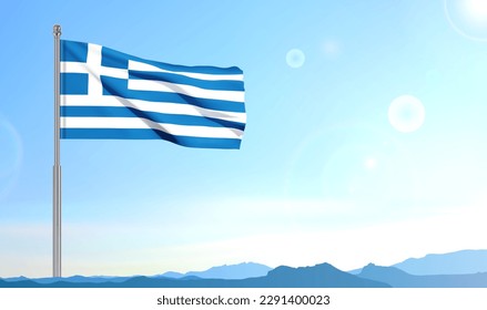 Greece flag on background of sky. Patriotic background. EPS10 vector