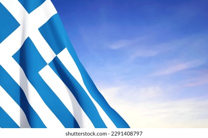 Greece flag on background of sky. Patriotic background. EPS10 vector